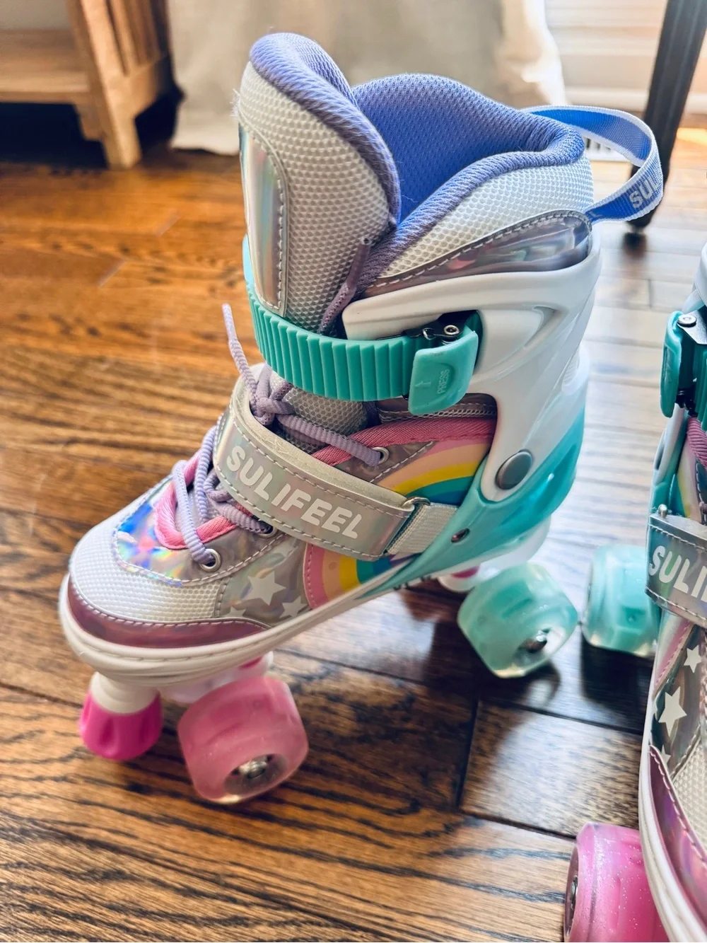 Girls' Roller Skates - Purple & Turquoise Rainbow